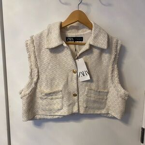 ZARA Off-White Textured Cropped Vest NWT!